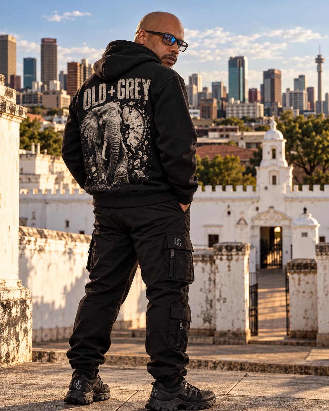 OLD+GREY black hoodie back artwork