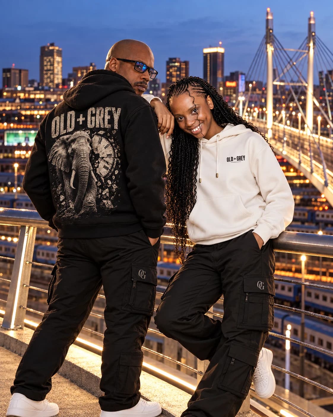 OLD+GREY campaign — two models in Johannesburg